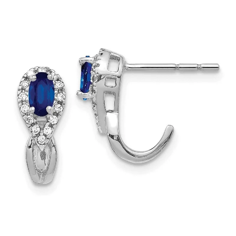 Hoop earrings with multi-tone finishes for a colorful and layered effect-Curata 14k White Gold Diamond and Sapphire J Hoop Post Earrings Measures 14x4mm Wide