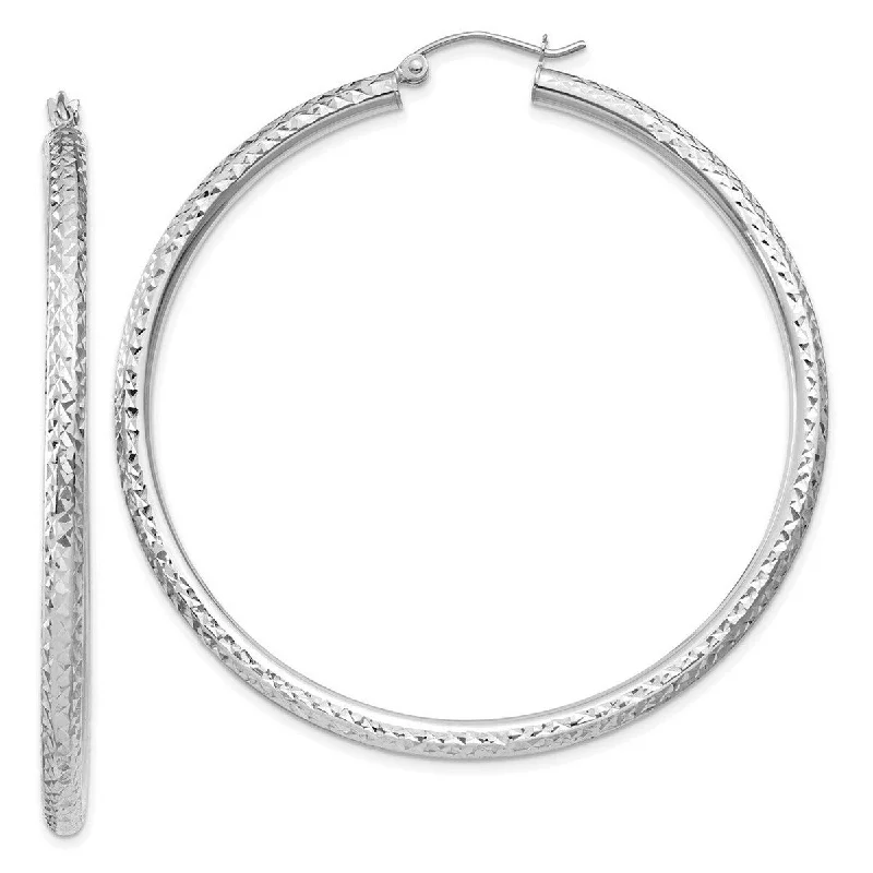 Best hoop earrings with sparkling cubic zirconia for a brilliant, budget-friendly effect-Curata 14k White Gold Diamond Cut 55x3mm Round Tube Hoop Earrings