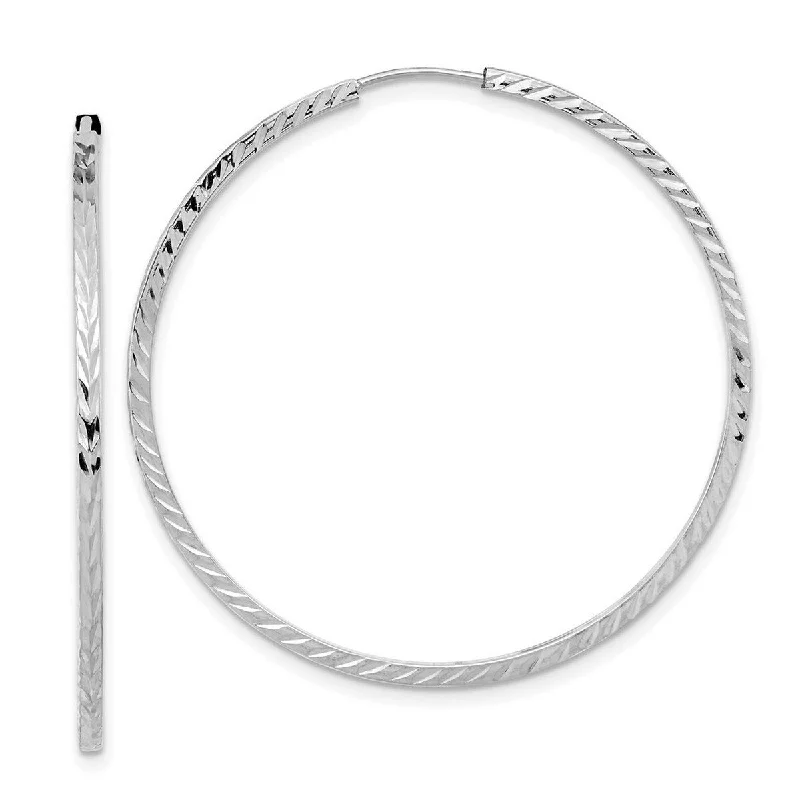 Best hoop earrings with angel wing accents for a spiritual and meaningful design-Curata 14k White Gold Diamond Cut Square Tube 1.35x40mm Endless Hoop Earrings