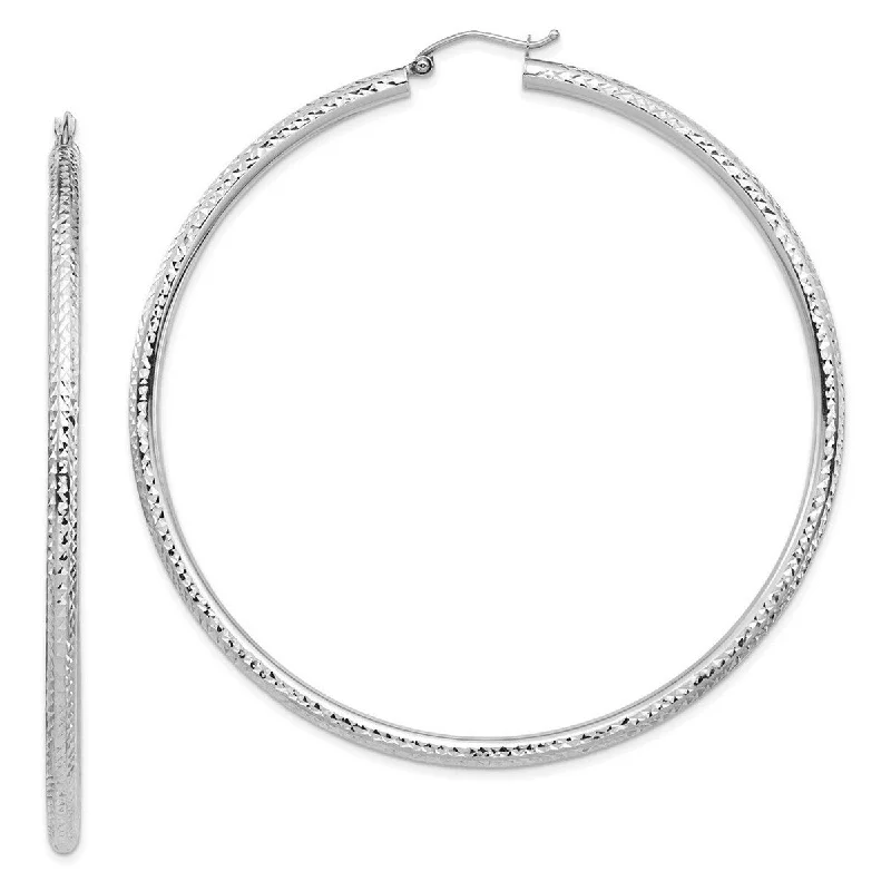 Hoop earrings with braided patterns for a detailed and textured finish-Curata 14k White Gold Lightweight 3mm Sparkle Cut Hoop Earrings - 72.1x69.15mm Wide 3mm Thick