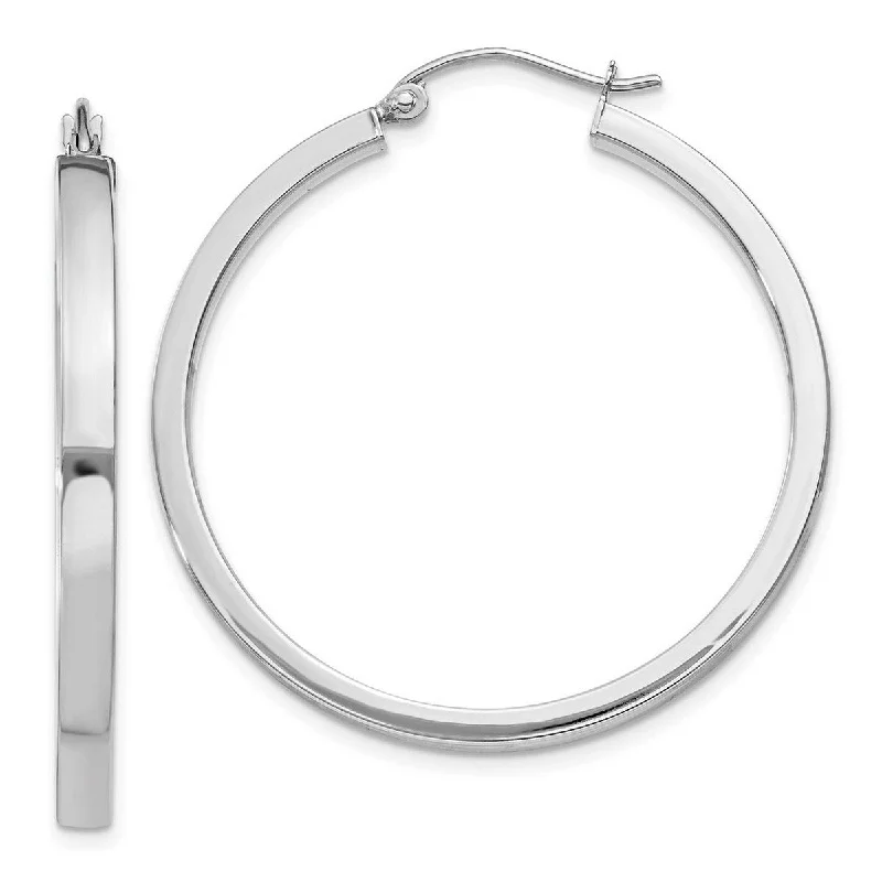 Hoop earrings with open designs for a modern, lighthearted vibe-Curata 14k White Gold Polished 35x3mm Rectangle Tube Hoop Earrings