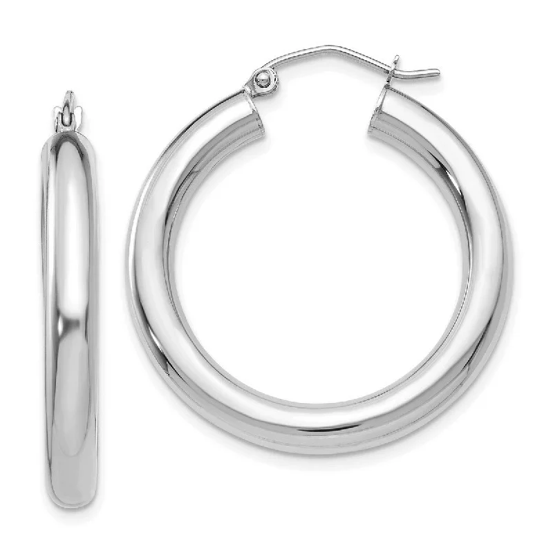 Best hoop earrings with angel wing accents for a spiritual and meaningful design-Curata 14k White Gold Polished 4mm X 30mm Tube Hoop Earrings