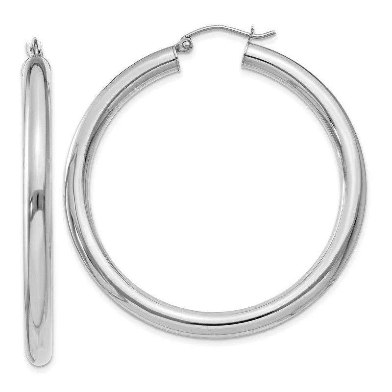 Hoop earrings with spiral designs for a dynamic and fluid look-Curata 14k White Gold Polished 4mm x 45mm Tube Hoop Earrings