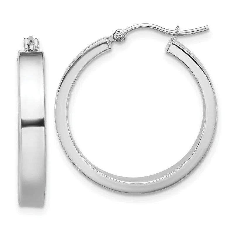 Hoop earrings with hammered textures for a boho-chic and rustic vibe-Curata 14k White Gold Polished 4x22mm Hoop Earrings