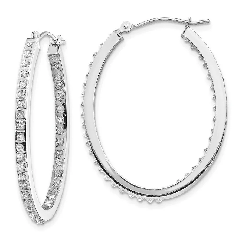 Hoop earrings with rhinestone embellishments for a glamorous and sparkling look-Curata 14k White Gold Polished Diamond Fascination Oval Hinged Hoop Earrings Measures 36x2mm