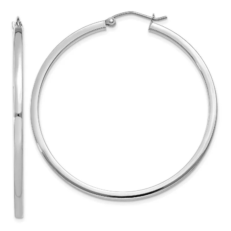 Best hoop earrings with geometric shapes for a modern and artistic appeal-Curata 14k White Gold Polished tube 2mm Square Tube Hoop Earrings - - 45x45mm