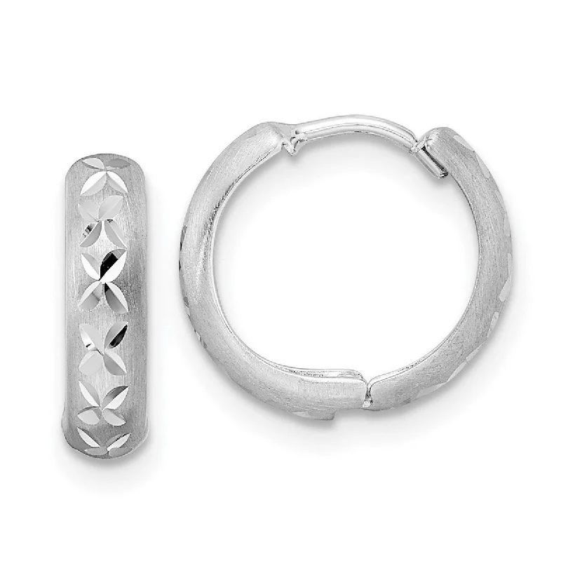 Hoop earrings with hammered textures for a boho-chic and rustic vibe-Curata 14k White Gold Sparkle Cut X Satin 3x13mm Hinged Hoop Earrings