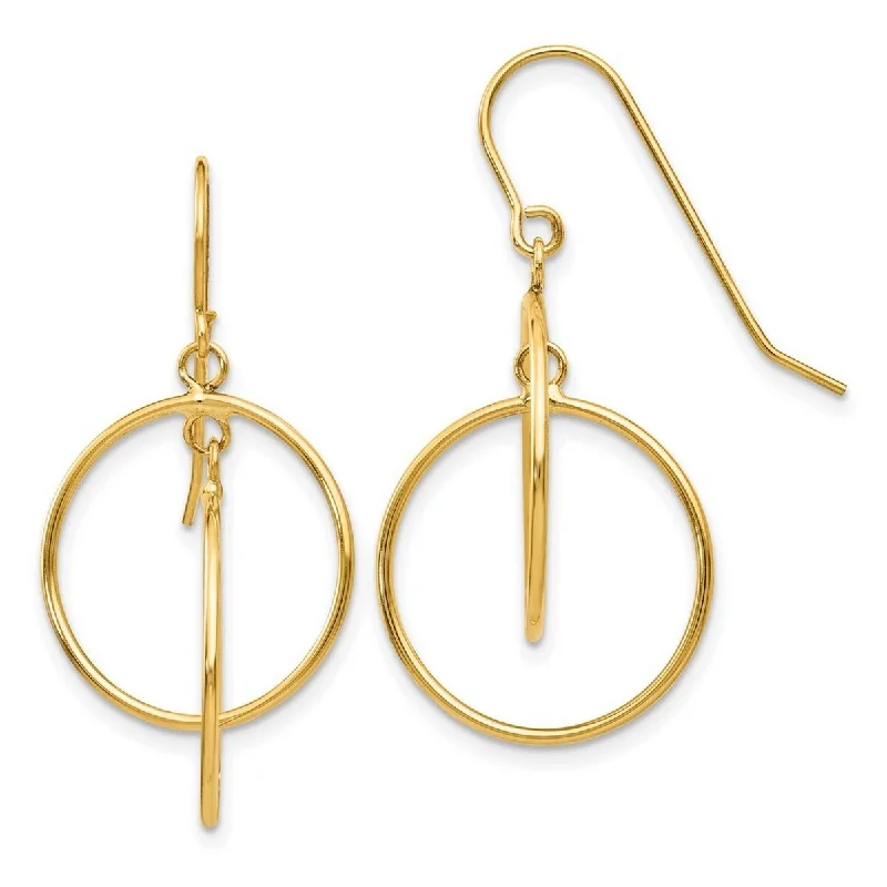 Hoop earrings with abstract shapes for an artistic and creative touch-Curata 14k Yellow Gold 33x17mm Polished Circles Long Drop Dangle Hook Earrings