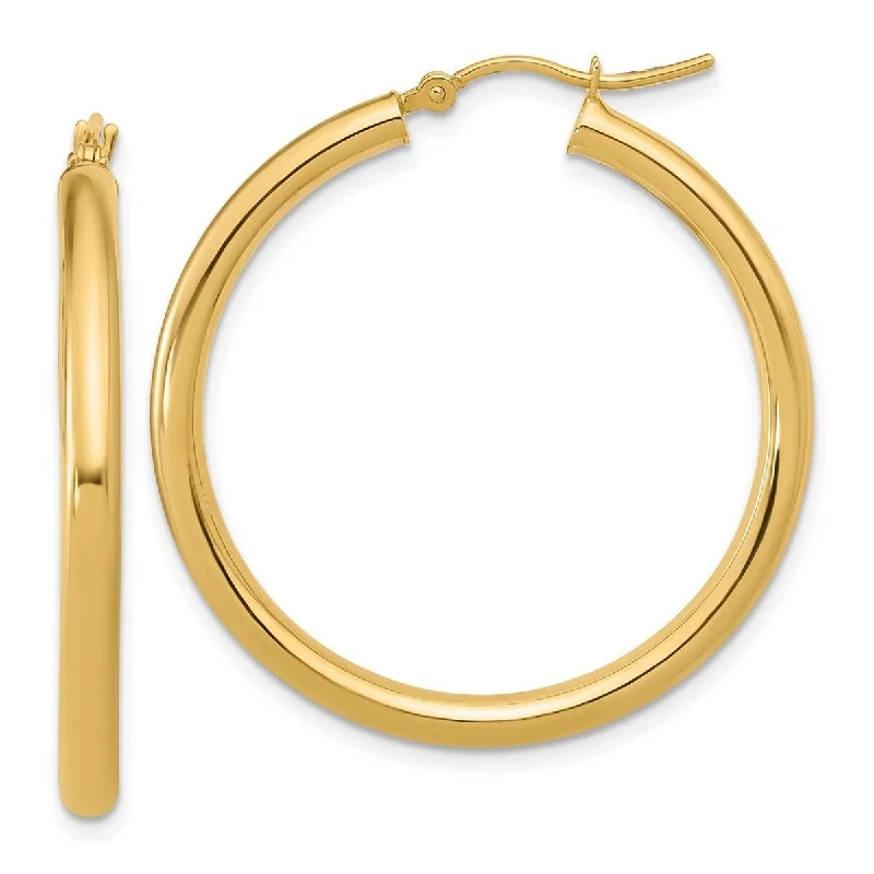 Best hoop earrings with enamel details for a colorful and modern look-Curata 14k Yellow Gold 35x3mm Polished Hinged Hoop Earrings