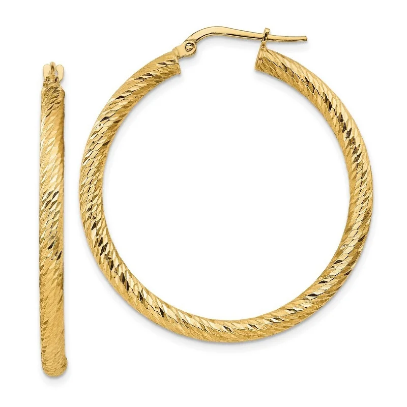 Hoop earrings with dangling charms for a playful and fun look-Curata 14k Yellow Gold 3x30 Sparkle Cut Round Hoop Earrings