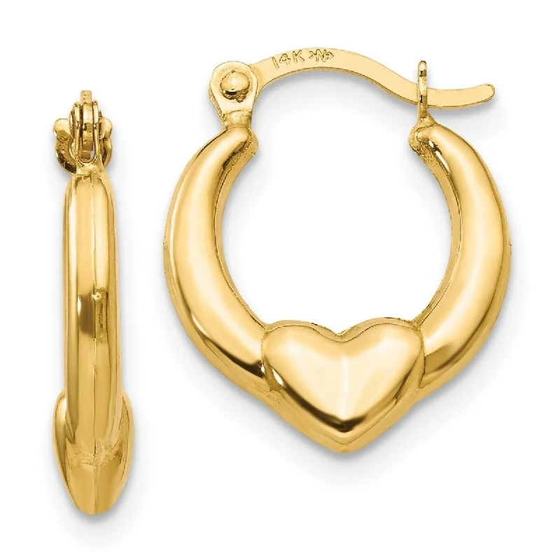 Medium hoop earrings for an everyday look with the perfect balance of style-Curata 14k Yellow Gold Love Heart Hoop Earrings - 15x3mm