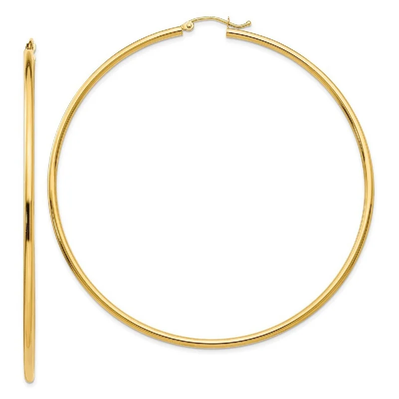 Hoop earrings with pearl accents for a chic and classic style-Curata 14k Yellow Gold Polished 70x2mm Extra Large Classic Round Hoop Earrings