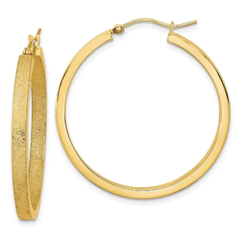 Hoop earrings with polished metal for a shiny and high-quality finish-Curata 14k Yellow Gold Polished and Brushed 37.73x3mm Hoop Earrings