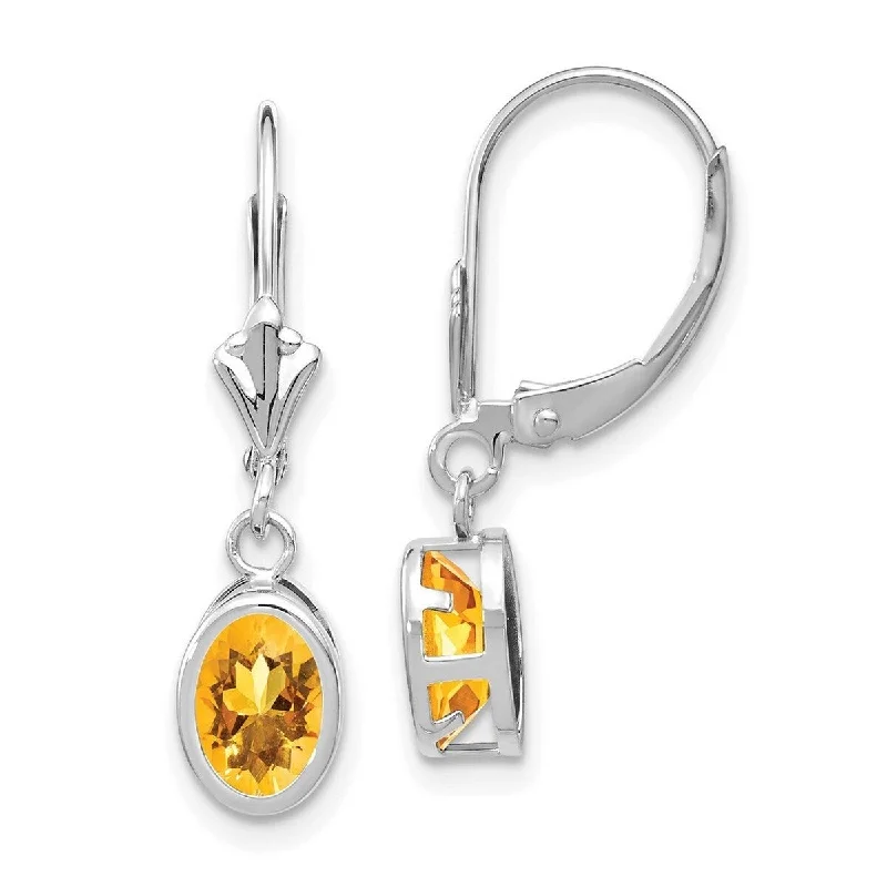 Best hoop earrings with snake-inspired designs for an edgy and fierce vibe-Curata 14k Yellow Gold Polished Citrine Diamond Oval Leverback Earrings Measures 26x6mm Wide