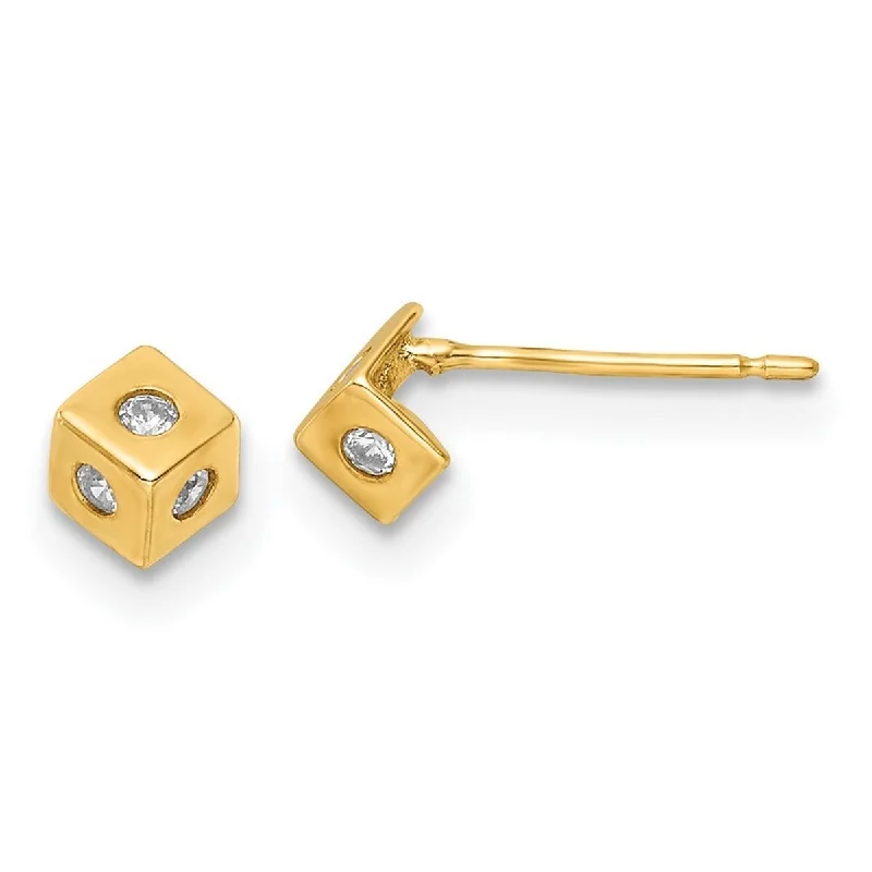 Hoop earrings with textured gold for a refined and sophisticated aesthetic-Curata 14k Yellow Gold Polished CZ Cubic Zirconia Simulated Diamond Cube Post Earrings Measures 4.5x4.5mm Wide