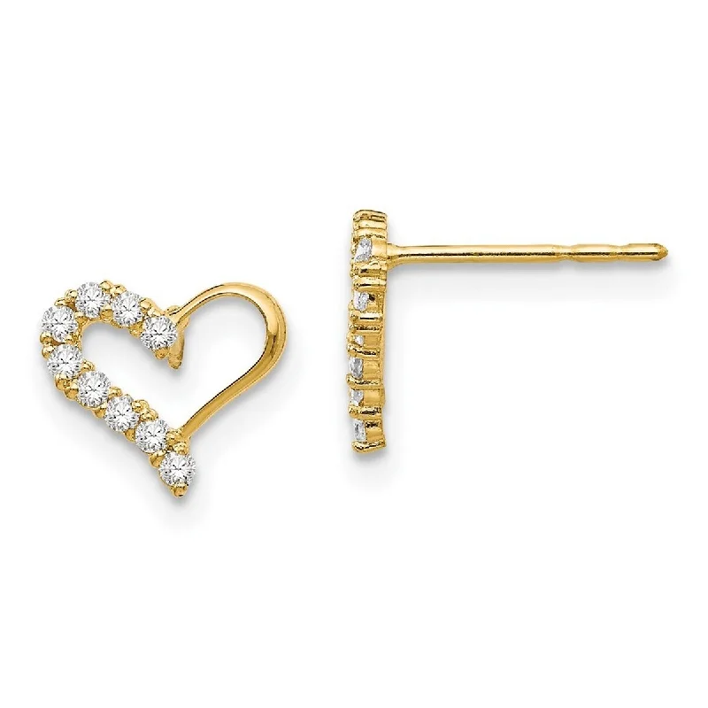 Best hoop earrings with vintage-style detailing for a nostalgic and timeless look-Curata 14k Yellow Gold Polished CZ Cubic Zirconia Simulated Diamond Love Heart Post Earrings Measures 7x8mm Wide