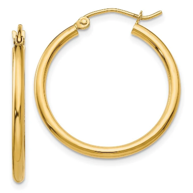 Best hoop earrings with crescent-shaped designs for a bold, moon-inspired style-Curata 14k Yellow Gold Polished Lightweight 2x25mm Tube Hoop Earrings