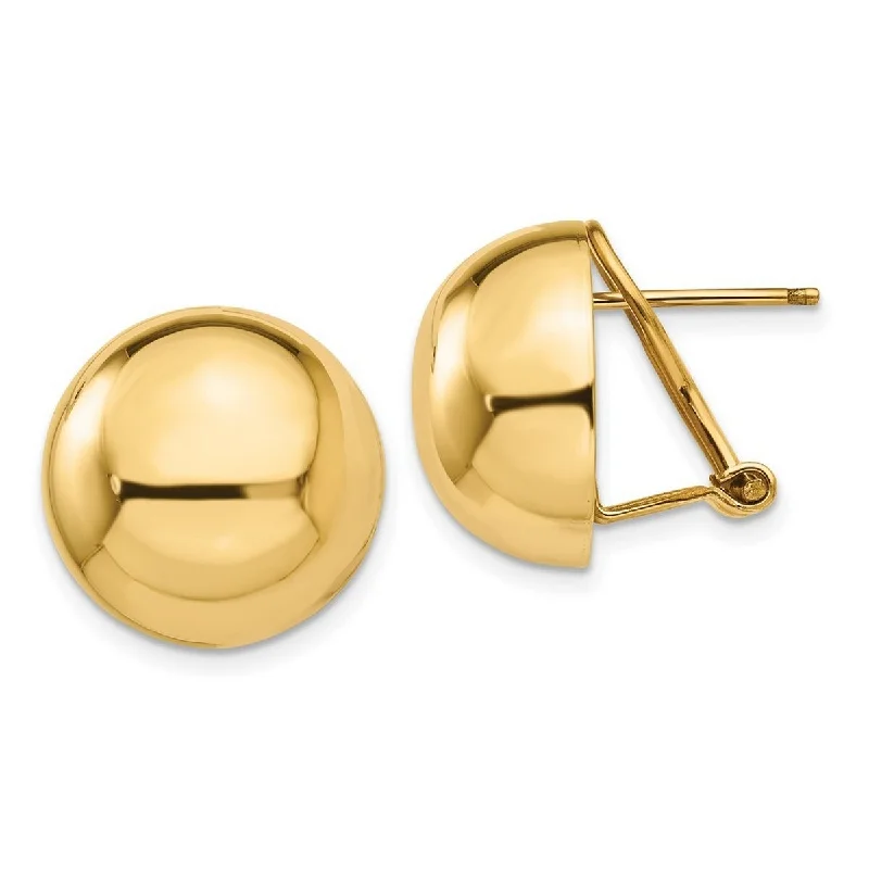 Hoop earrings with textured finishes for a vintage and classic style-Curata 14k Yellow Gold Polished Omega back 16mm Half Ball Earrings