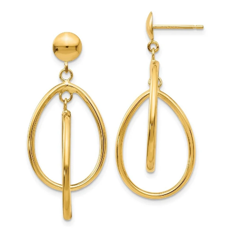 Best hoop earrings with asymmetrical designs for a fashion-forward, avant-garde look-Curata 14k Yellow Gold Polished Oval Long Drop Dangle Earrings 26x16mm