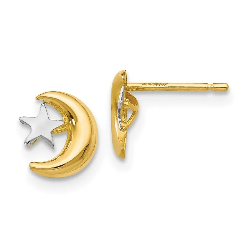 Hoop earrings with tortoiseshell designs for a chic and classic style-Curata 14k Yellow Gold Rhodium Celestial Moon and Star Post Earrings 10x8mm