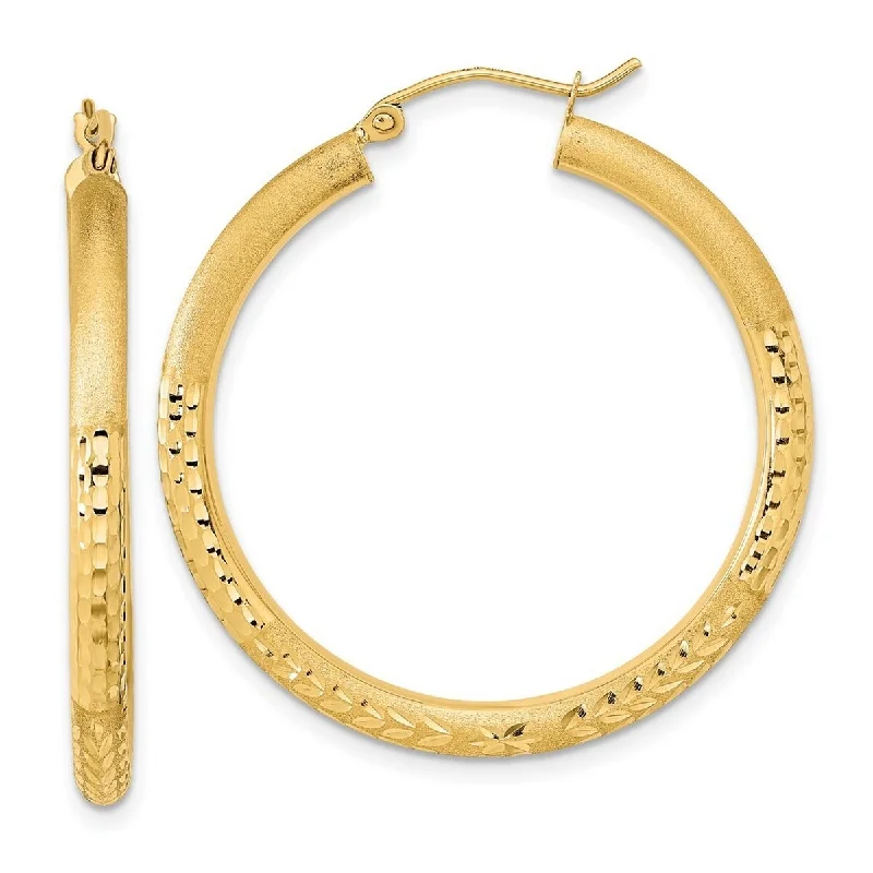 Best hoop earrings with gold-plated finishes for an affordable luxury vibe-Curata 14k Yellow Gold Satin Half Diamond Cut 36x3mm Classic Hoop Earrings