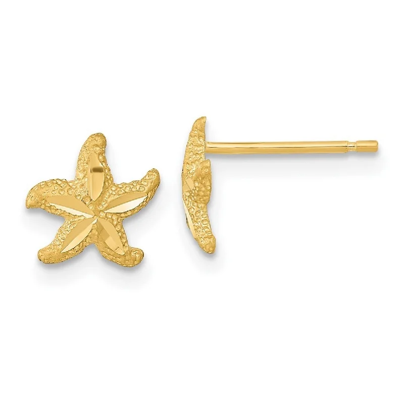 Best hoop earrings with delicate chain details for a trendy and stylish design-Curata 14k Yellow Gold Satin Nautical Starfish Post Earrings 7.5x8.5mm