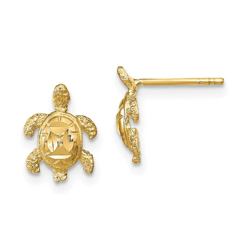 Hoop earrings with polished silver finish for a shiny, modern appeal-Curata 14k Yellow Gold Sparkle Cut Sea Turtle Post Earrings - 11x8mm