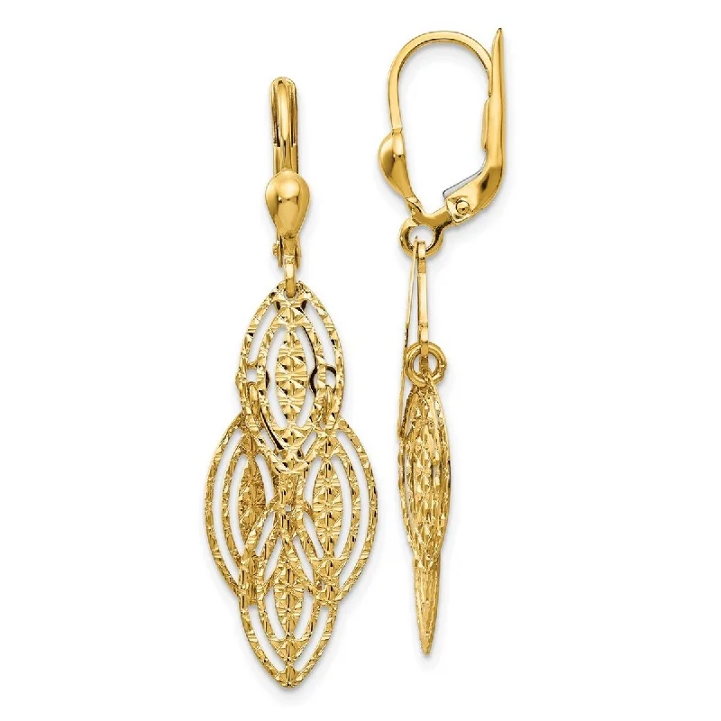 Hoop earrings with snake print designs for an edgy, wild appearance-Curata 14k Yellow Gold Textured Intricate Pattern Dangle Leverback Earrings (13mm x 41mm)