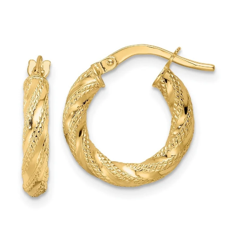 Best hoop earrings with asymmetrical designs for a fashion-forward, avant-garde look-Curata 14k Yellow Gold Textured Twisted 17x3mm Oval Hoop Earrings