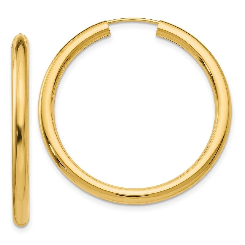 Hoop earrings with enamel stripes for a colorful and eye-catching design-Curata 2.8mm 14k Yellow Gold Polished 2.8x35mm Endless Tube Hoop Earrings