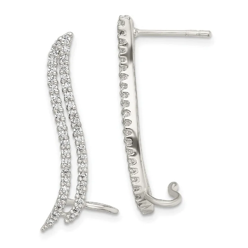 Hoop earrings with polished metal for a shiny and high-quality finish-Curata 925 Sterling Silver CZ Cubic Zirconia Simulated Diamond Cuff Ear Climber Earrings (4mm x 30mm)