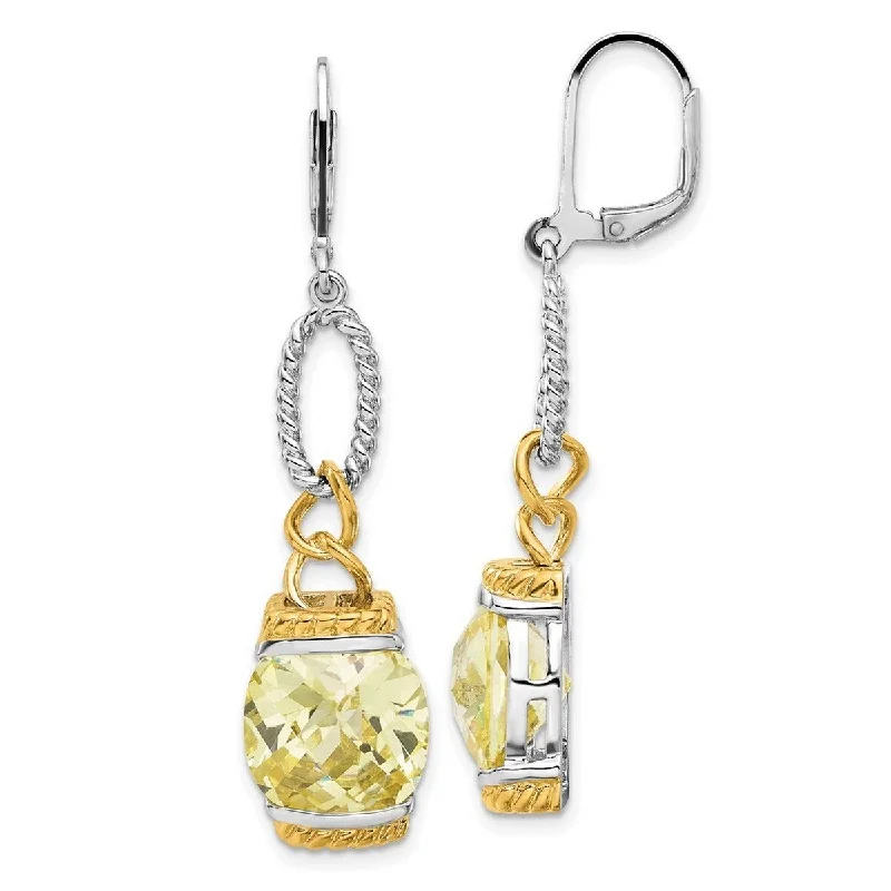 Hoop earrings with artistic filigree designs for an intricate, delicate finish-Curata 925 Sterling Silver Polished Gold Plated Light Yellow CZ Cubic Zirconia Simulated Diamond Earrings Measures 54x13mm Wide