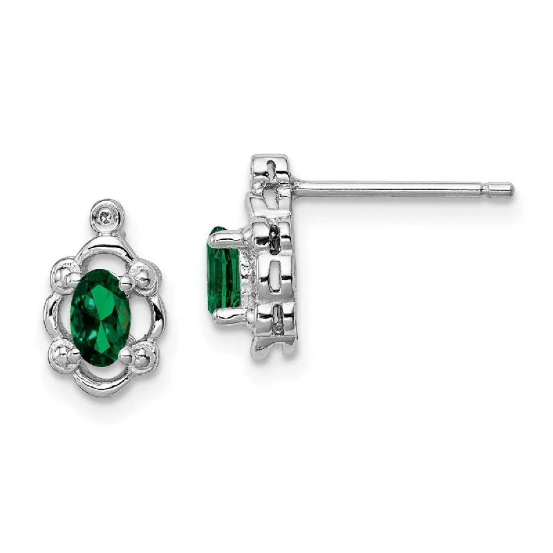 Best hoop earrings with sparkling cubic zirconia for a brilliant, budget-friendly effect-Curata 925 Sterling Silver Polished Open back Post Earrings Created Emerald and Diamond Earrings Measures 10x6mm Wide