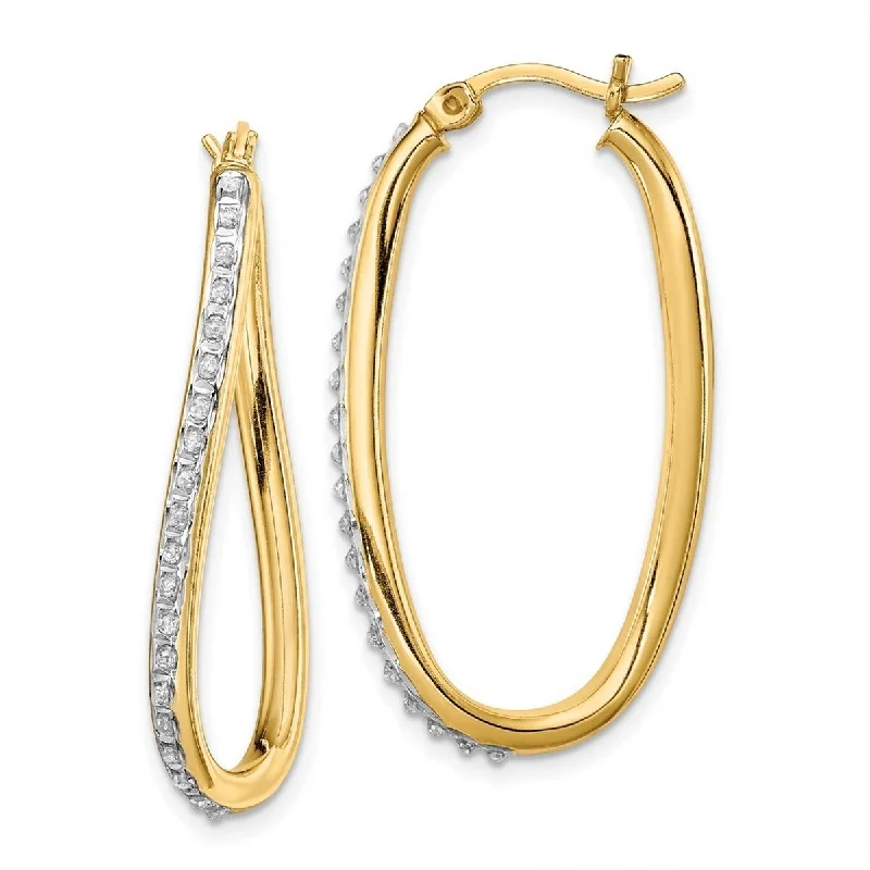 Hoop earrings with braided patterns for a detailed and textured finish-Curata Sterling Silver Gold-plated Diamond Accent Oval Twist Hinged Hoop Earrings (35x2mm)