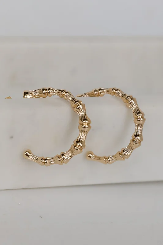 Hoop earrings with oversized designs for a bold, fashion-forward statement-Delaney Gold Textured Hoop Earrings