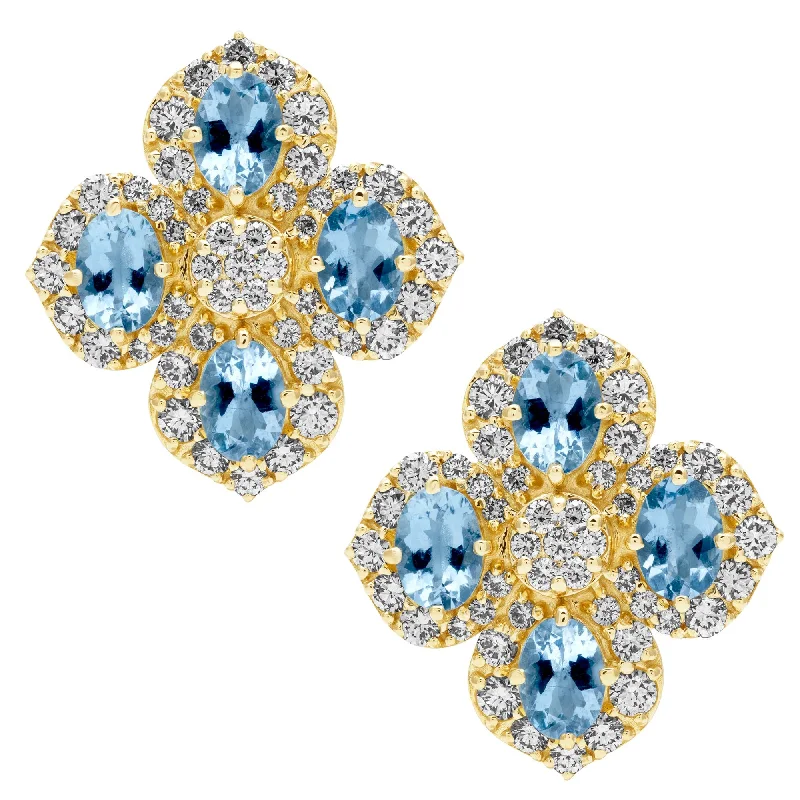 Hoop earrings with oversized designs for a bold, fashion-forward statement-Earrings - Aquamarine And Diamond