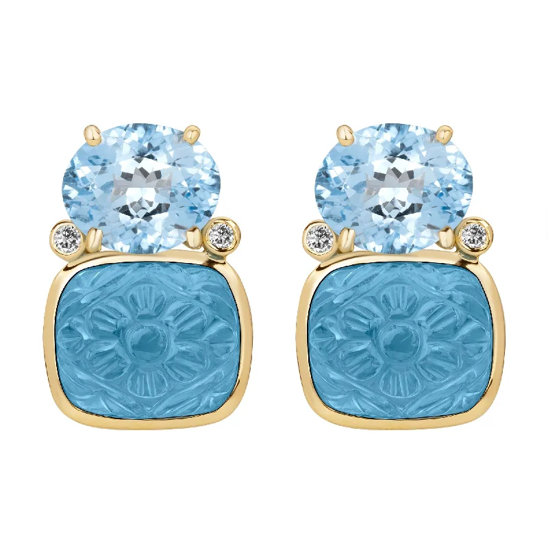 Small hoop earrings for a delicate and understated everyday wear-Earrings - Blue Topaz And Diamond