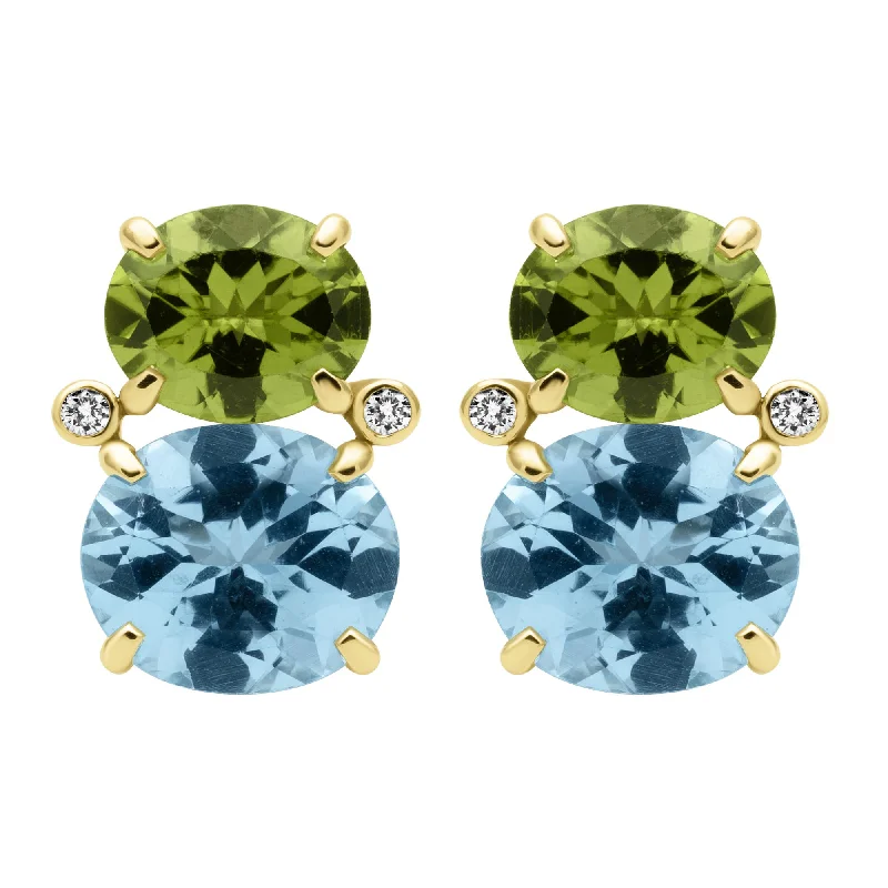 Hoop earrings with faceted crystals for added sparkle and shine-Earrings - Blue Topaz, Peridot And Diamond