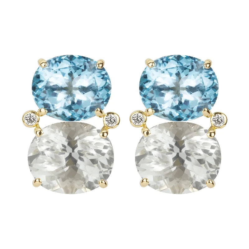 Best hoop earrings with hammered gold for a rustic yet elegant look-Earrings - Blue Topaz, Crystal and Diamond