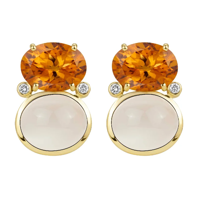 Classic hoop earrings with a thin profile for a sleek and subtle style-Earrings - Citrine, Moonstone And Diamond