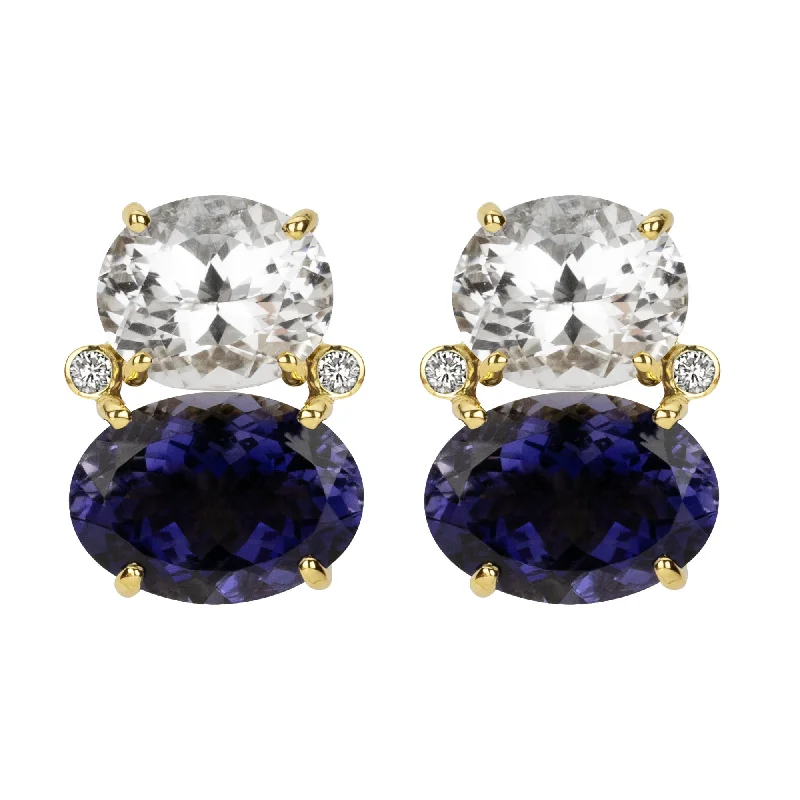 Hoop earrings with multi-tone finishes for a colorful and layered effect-Earrings - Crystal, Iolite And Diamond