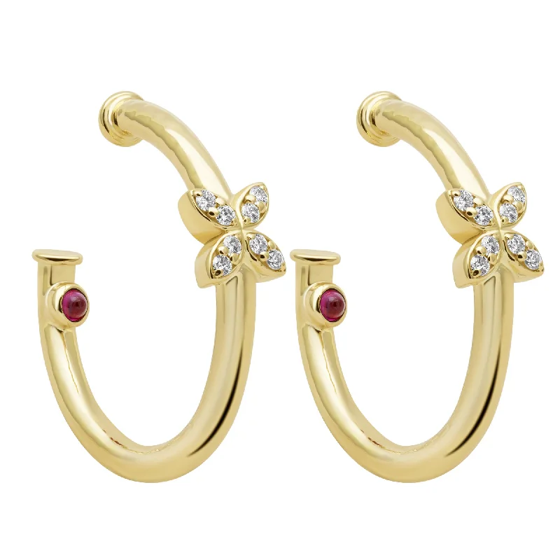 Classic hoop earrings with a thin profile for a sleek and subtle style-Earrings - Diamond & Ruby