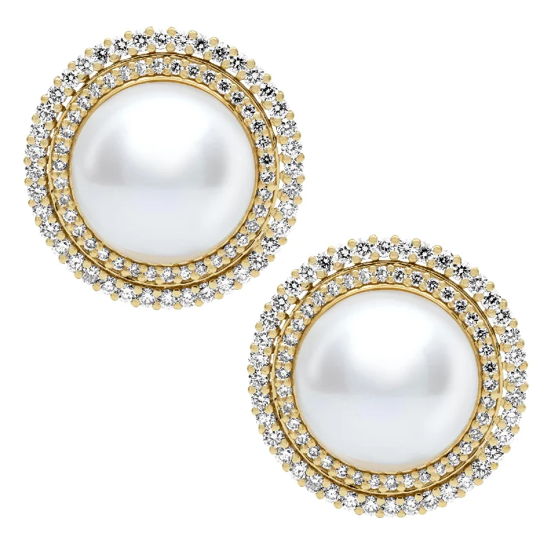 Hoop earrings with braided patterns for a detailed and textured finish-Earrings - Fresh Water Pearl And Diamond