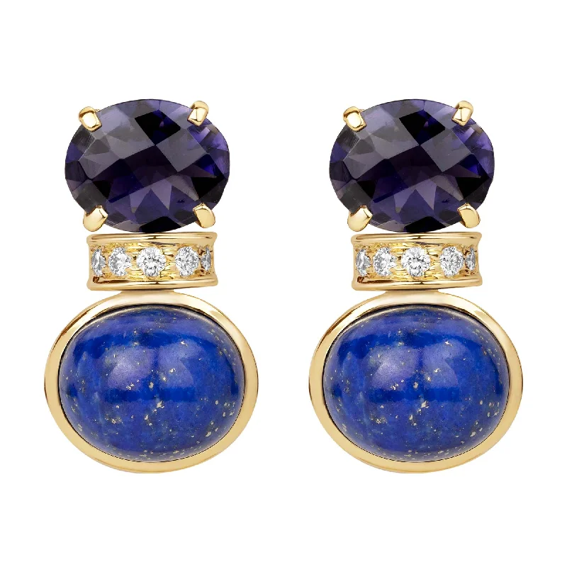 Best hoop earrings with twisted rope designs for a nautical-inspired style-Earrings - Iolite, Diamond And Lapis Lazuli