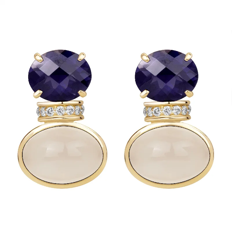 Best hoop earrings with custom engravings for a personalized and meaningful gift-Earrings - Iolite, Moonstone And Diamond