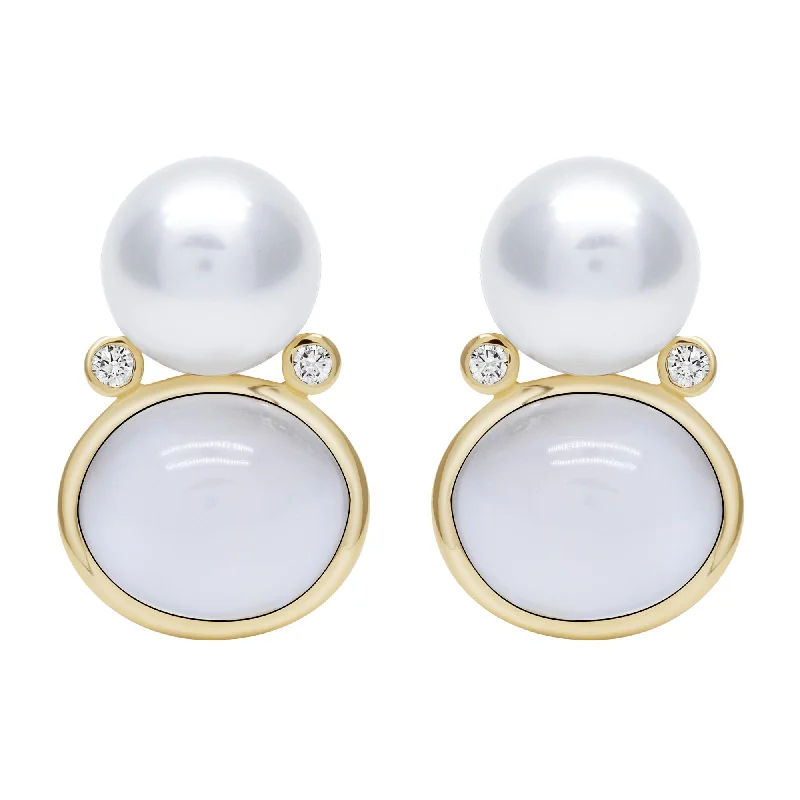 Hoop earrings with luxe velvet finishes for a rich and luxurious touch-Earrings - Moonstone, Southsea Pearl And Diamond