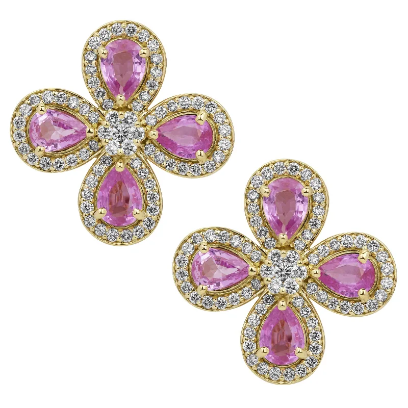 Stylish hoop earrings with diamond accents for an elegant and sparkling effect-Earrings - Pink Sapphire And Diamond