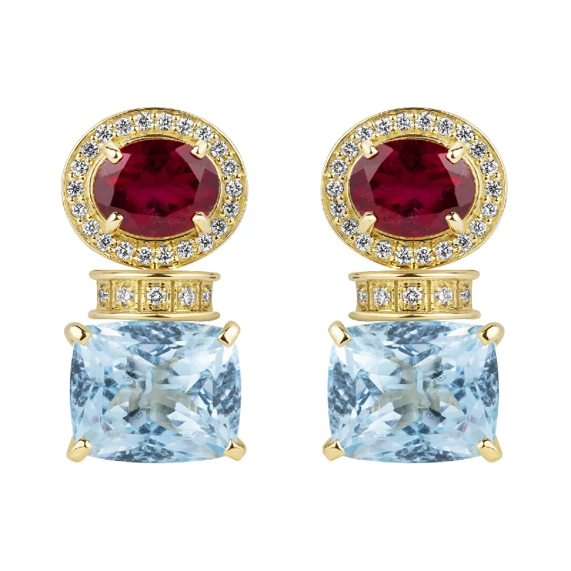 Hoop earrings with infinity loop designs for a continuous and eternal shape-Earrings - Rubellite, Blue Topaz And Diamond