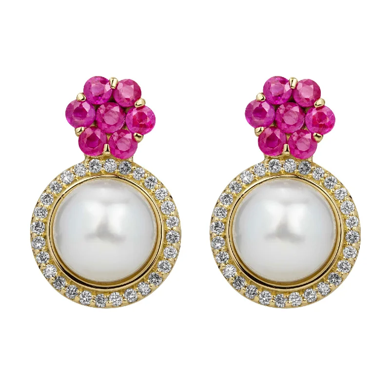 Hoop earrings with floral motifs for a feminine and nature-inspired look-Earrings - Ruby, South Sea Pearl And Diamond