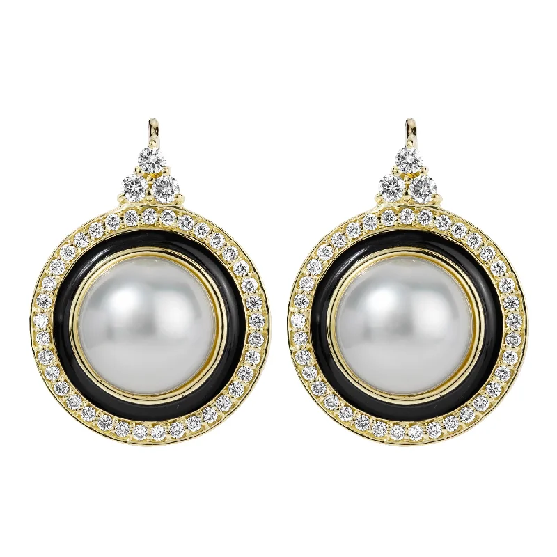 Hoop earrings with dangling charms for a playful and fun look-Earrings - South Sea Pearl And Diamond (enamel)